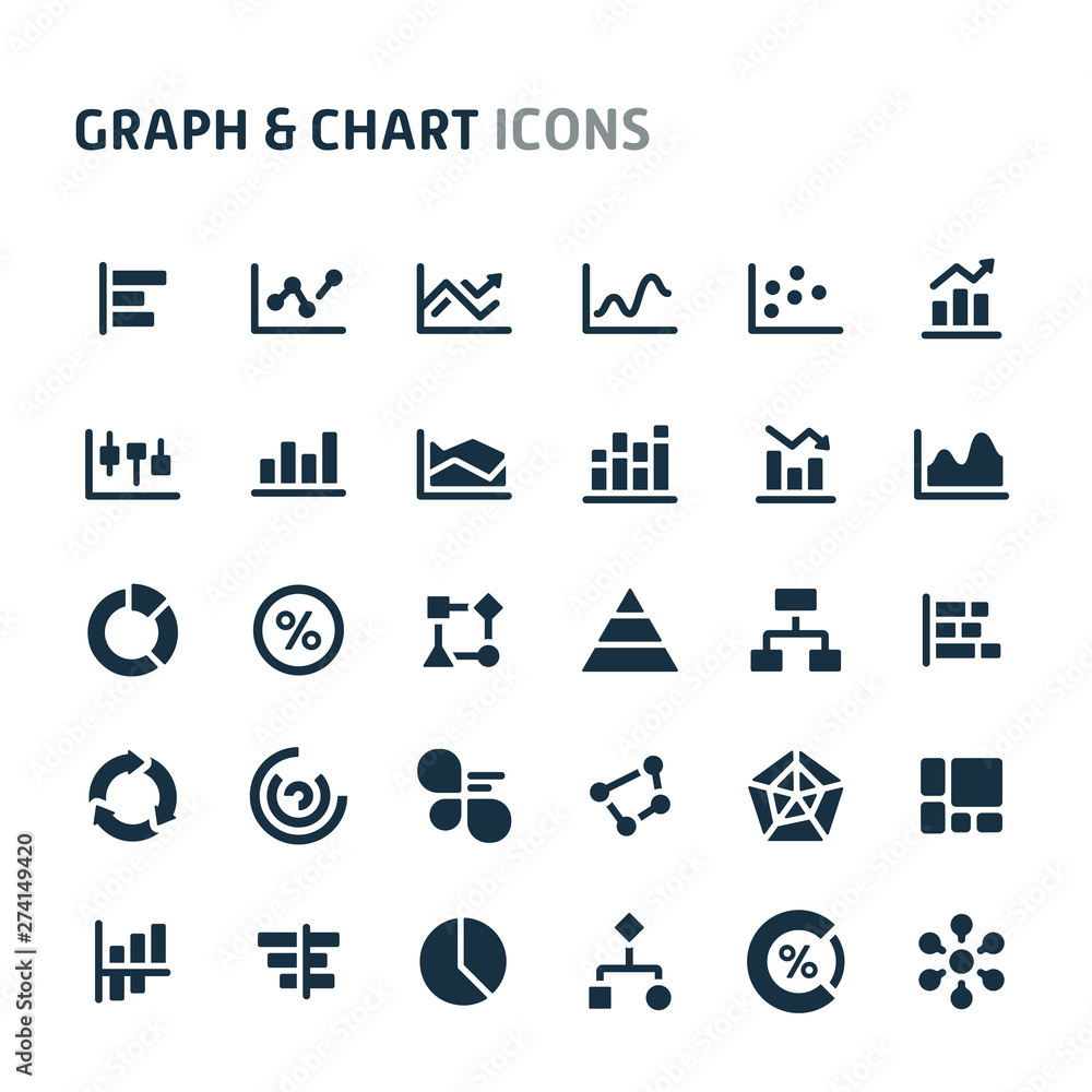 Graph & Chart Vector Icon Set. Fillio Black Icon Series. - obrazy, fototapety, plakaty 