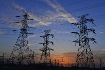 The power supply facilities of contour in the evening