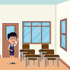 Poster - little student boy in the school scene