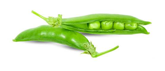 Wall Mural - Fresh green pea pod with beans isolated on white background