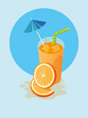 Poster - orange juice with umbrella and straw design