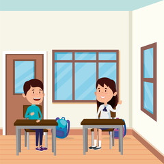 Poster - little students couple in the school scene