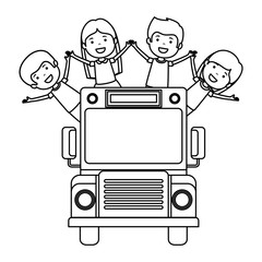 Wall Mural - school bus transport with group of kids