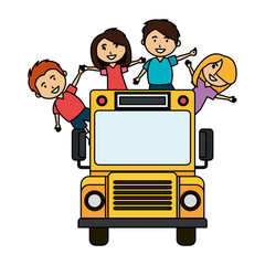 Canvas Print - school bus transport with group of kids