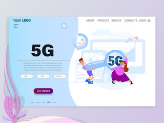 Wall Mural - Graphic designer, artist - draws on the tablet, flat style. Landing Page Template