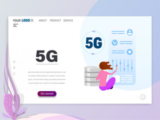 Wall Mural - Graphic designer, artist - draws on the tablet, flat style. Landing Page Template