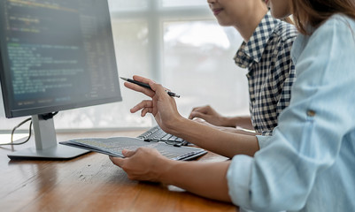 Wall Mural - programmer working in a software development and coding technologies. website design.technology conc