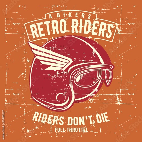 Fotografía vintage grunge style helmet retro rider with text vector