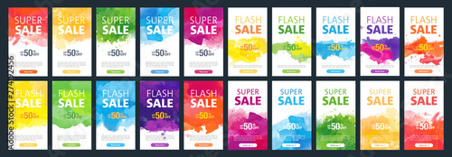 Fotomural Watercolor background sale mobile banners design template set for social media m