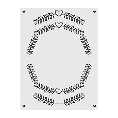 Poster - wreath leafs with hearts frame boho style