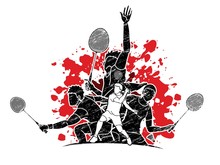 Badminton Player Action Cartoon Graphic Vector