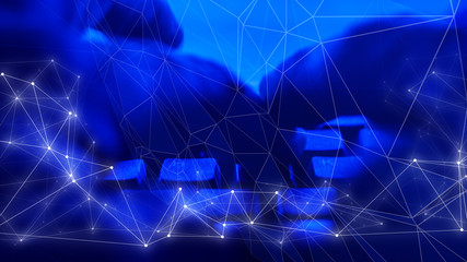 Wall Mural - digital cyber espionage, abstract transformation dots and lines algorithm