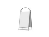 Fototapeta  - Blank full handle metallic outdoor advertising stand isolated, Clear street signage board mock up. Round Corner A-board with metal frame template. 3d illustration