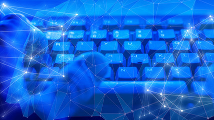 Wall Mural - cybersecurity threats, computer keyboard and abstract graphic shapes