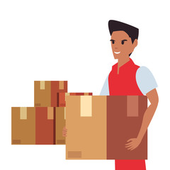 Sticker - man with packages fast delivery logistic icon vector ilustrate