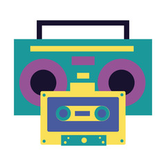 Wall Mural - boombox stereo and cassette music colorful background