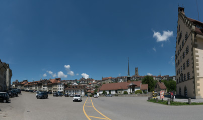 Poster - view of the historic Planche Superieure Square in the old town of Fribourg