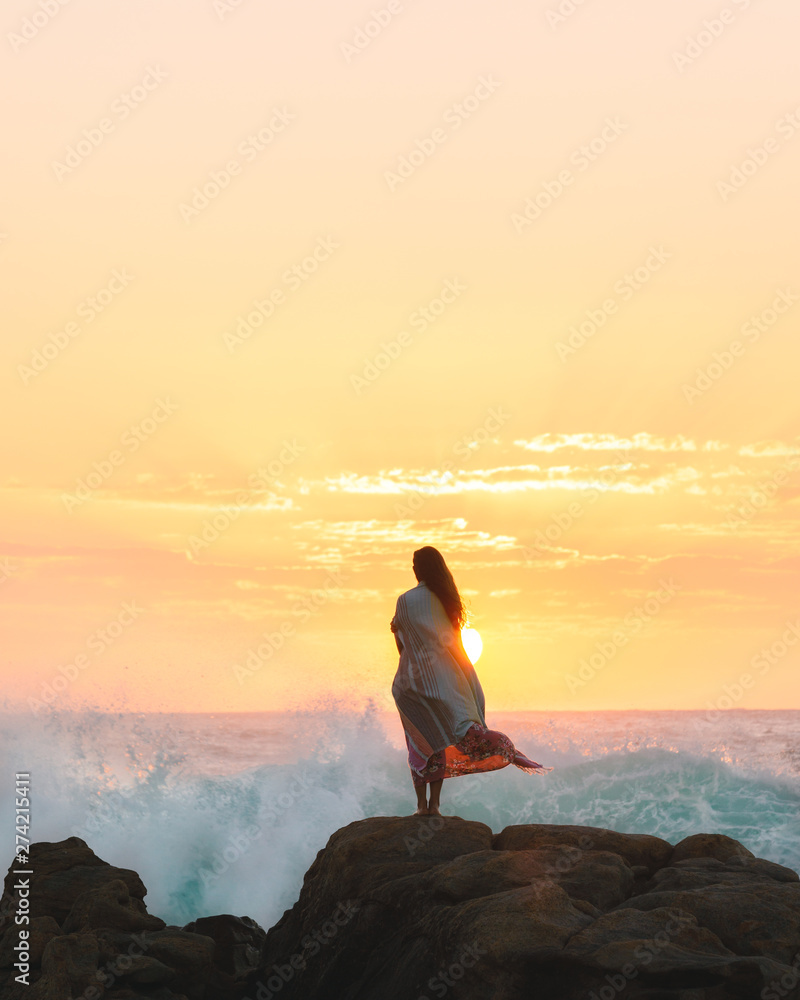 silhouette of woman at sunset Stock Photo | Adobe Stock