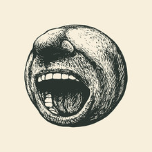 Screaming Mouth. Round Emoticon. Drawing Style. Vector Illustration.