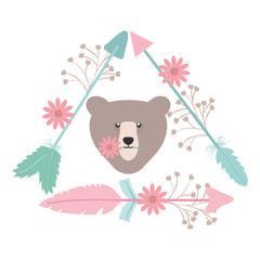 Poster - bear grizzly with feathers and arrows bohemian style