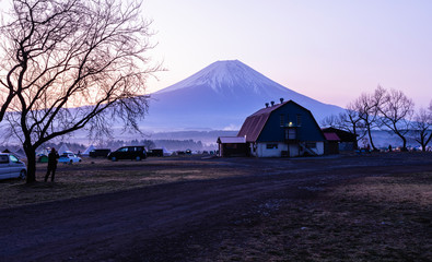 Wall Mural - landscape view Fuji mountain background and camping with house at fumoto para camping ground landmark fujinomiya shizuoka japan