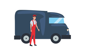 Wall Mural - man truck fast delivery logistic