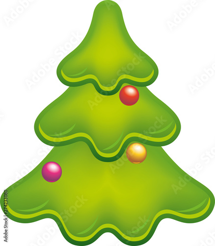 Glossy christmas tree icon with gradations and balls.