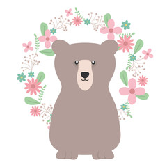 Poster - bear grizzly with floral decoration bohemian style