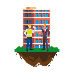 Wall Mural - builder constructor with engineer and building