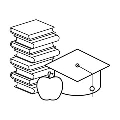 Canvas Print - pile of textbooks with apple and hat graduation