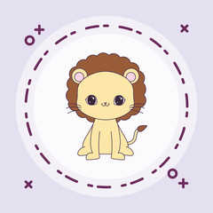 Poster - cute lion animal in frame circular