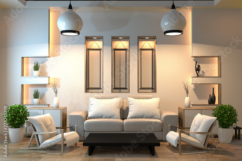 Minimal Interior Design Room Zen Style With Sofa Arm Chair