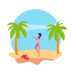 Sticker - young woman on the beach summer scene