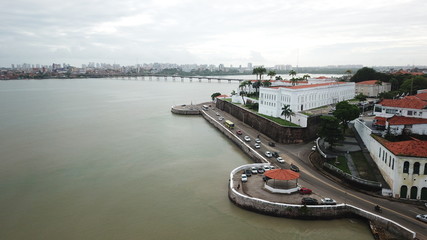 jose sarney bridge and palacio dos leoes, historical building in sao luis do maranhao, brazil.