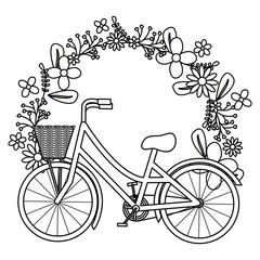 Canvas Print - retro bicycle with basket and floral decoration