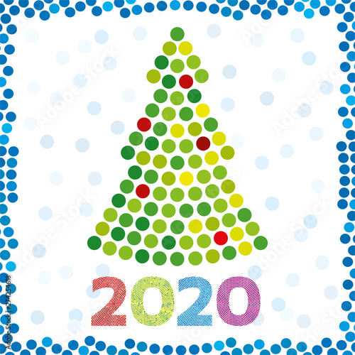 Christmas year 2020 greeting card. Dotted tree design.