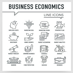 Wall Mural - BUSINESS ECONOMICS LINE ICONS