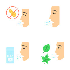 Sticker - Allergies flat design long shadow color icons set