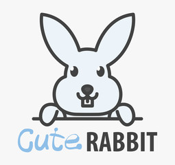 Wall Mural - Vector Logo of сute funny smiling cartoon rabbit. Modern humorous logo template with image of the bunny. Butchery logo. Can be use for advertising farm, market, butcher shop, pet shop, veterinary. 