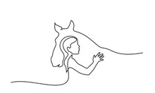 One Line Drawing. Horse And Woman Heads Logo