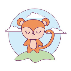 Poster - cute monkey animal in landscape natural isolated icon