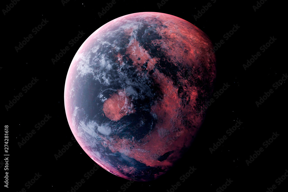 Realistic Alien Planet in the outer space, 3d rendering - obrazy, fototapety, plakaty 