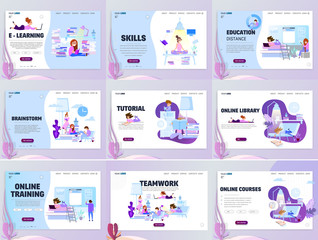 Wall Mural - Tutorial infographic,e-learning research, online courses concept. Character teaching course . Flat style.