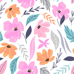 Hand drawn floral seamless pattern for textile, print. Summer floral background.