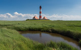 Fototapeta Natura - Leuchtturm Westerheversand; Halbinsel Eiderstedt; Schleswig-Holstein