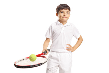 Sticker - Boy holding a tennis ball on a racquet