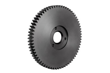 Wall Mural - Plastic, black gear with 68 sprockets, isolated on a white background with a clipping path.