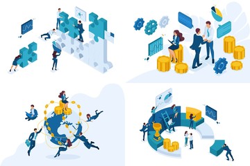 Wall Mural - set isometric concepts of global investment, planning and profit analysis. for website and mobile ap