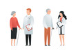 © tasty_cat - Modern flat doctor and patient character vector cartoon illustration. Male and female medic and talking with old patient isolated on white background. Aged characters with walking stick and grey hair