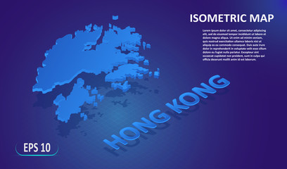 Canvas Print - Isometric map of the HONG KONG. Stylized flat map of the country on blue background. Modern isometric 3d location map with place for text or description. 3D concept for infographic. EPS 10